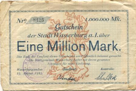 Wasserburg - Stadt - 23.8.1923 - 1 Million Mark 