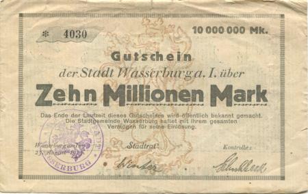 Wasserburg - Stadt - 23.8.1923 - 10 Millionen Mark 