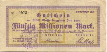 Wasserburg - Stadt - 23.8.1923 - 50 Millionen Mark 