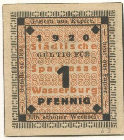 Wasserburg - Städtische Sparkasse - 1920 - 1 Pfennig 