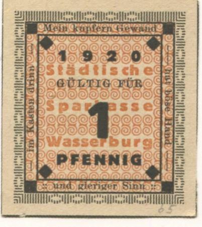 Wasserburg - Städtische Sparkasse - 1920 - 1 Pfennig 