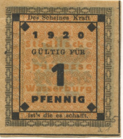 Wasserburg - Städtische Sparkasse - 1920 - 1 Pfennig 