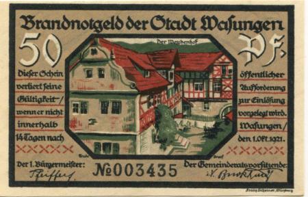 Wasungen - Stadt - 1.10.1921 - 50 Pfennig 