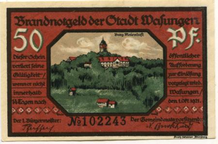Wasungen - Stadt - 1.10.1921 - 50 Pfennig 