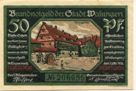 Wasungen - Stadt - 1.10.1921 - 50 Pfennig 