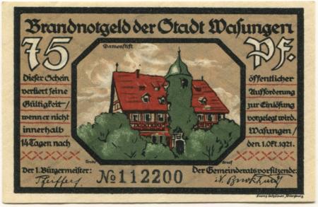 Wasungen - Stadt - 1.10.1921 - 75 Pfennig 