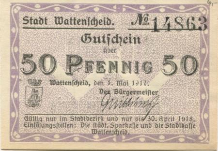Wattenscheid (heute: Bochum) - Stadt - 1.5.1917 - 30.4.1918 - 50 Pfennig 