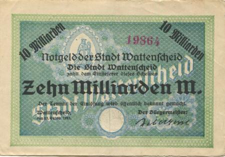 Wattenscheid (heute: Bochum) - Stadt - 25.10.1923 - 10 Milliarden Mark 