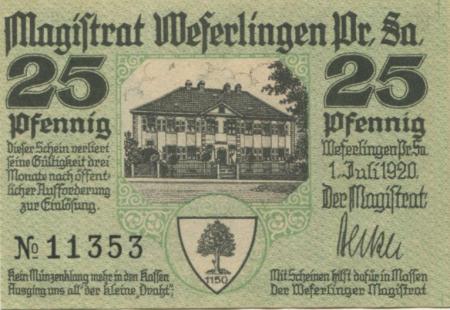 Weferlingen (heute: Oebisfelde) - Stadt - 1.7.1920 - 25 Pfennig 