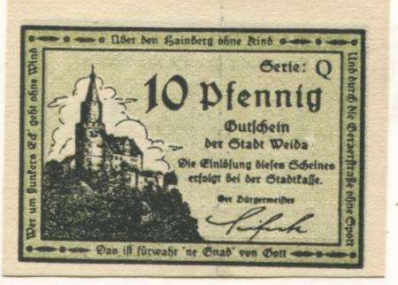 Weida - Stadt - -- - 10 Pfennig 
