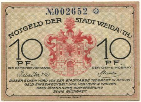 Weida - Stadt - -- - 10 Pfennig 