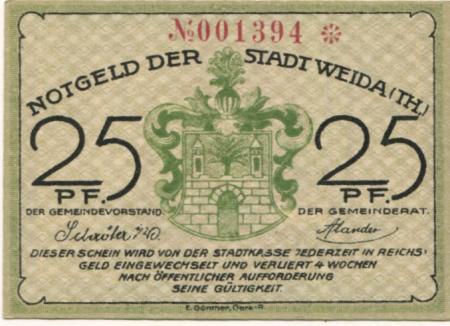 Weida - Stadt - -- - 25 Pfennig 