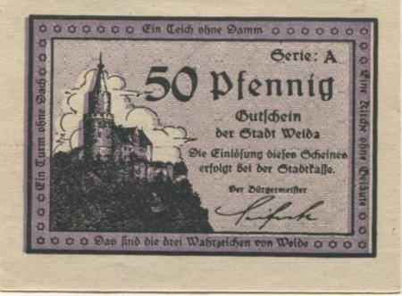 Weida - Stadt - -- - 50 Pfennig 