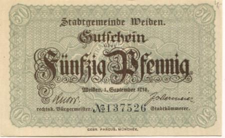 Weiden - Stadt - 1.9.1918 - 50 Pfennig 