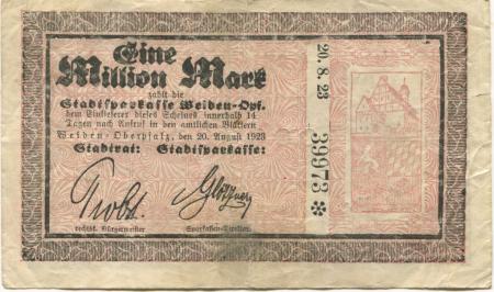 Weiden - Stadt und Stadtsparkasse - 20.8.1923 - 1 Million Mark 