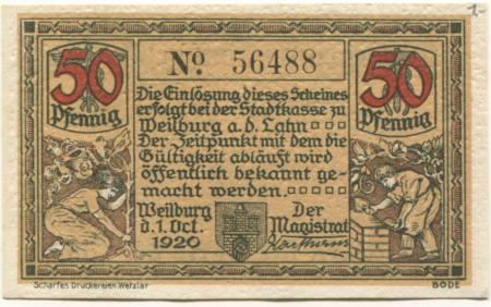 Weilburg - Stadt - 1.10 1920 - 50 Pfennig 