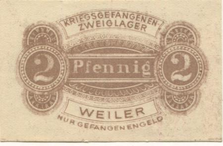 Weiler (heute: F-Wissembourg) - Kriegsgefangenen-Zweiglager - -- - 2 Pfennig 