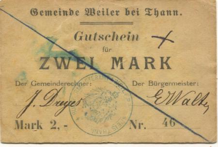 Weiler (heute: F-Willer sur Thur) - Gemeinde - -- - 1 Mark 