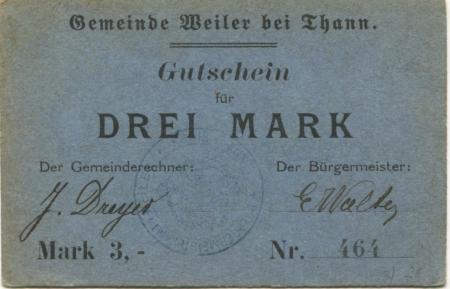 Weiler (heute: F-Willer sur Thur) - Gemeinde - -- - 3 Mark 