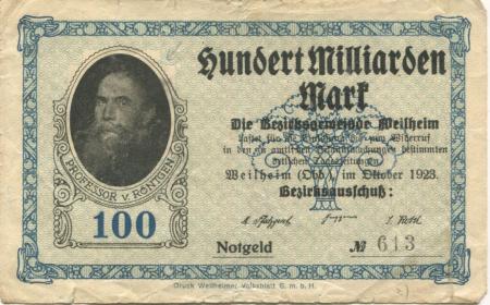 Weilheim - Bezirksgemeinde - Oktober 1923 - 100 Milliarden Mark 
