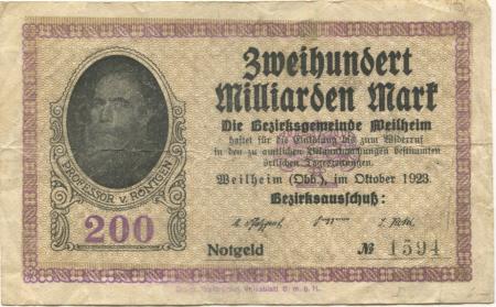 Weilheim - Bezirksgemeinde - Oktober 1923 - 200 Milliarden Mark 
