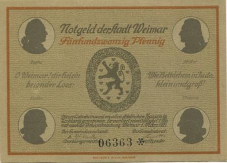 Weimar - Stadt - 1.3.1921 - 25 Pfennig 
