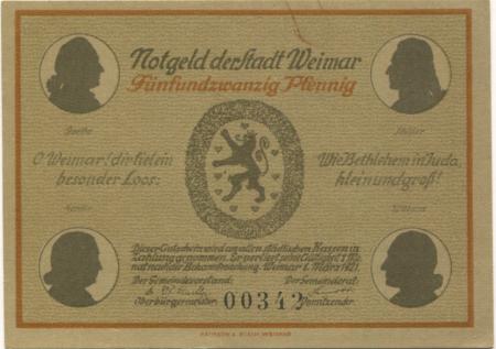 Weimar - Stadt - 1.3.1921 - 25 Pfennig 