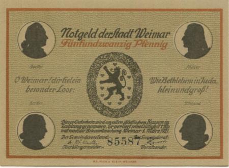 Weimar - Stadt - 1.3.1921 - 25 Pfennig 