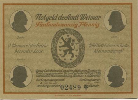 Weimar - Stadt - 1.3.1921 - 25 Pfennig 