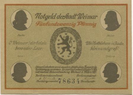 Weimar - Stadt - 1.3.1921 - 25 Pfennig 