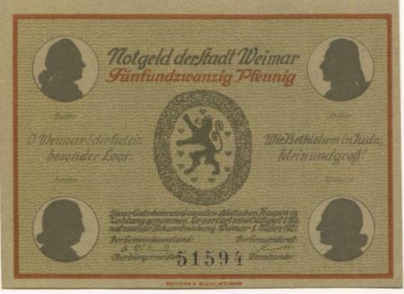 Weimar - Stadt - 1.3.1921 - 25 Pfennig 