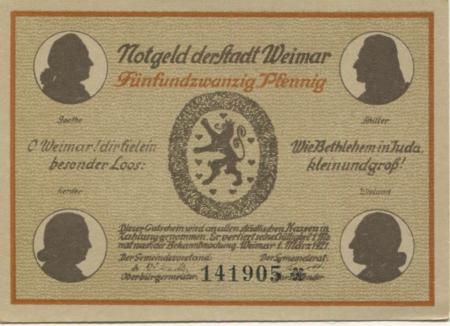 Weimar - Stadt - 1.3.1921 - 25 Pfennig 