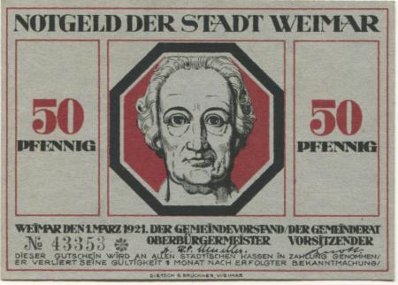 Weimar - Stadt - 1.3.1921 - 50 Pfennig 