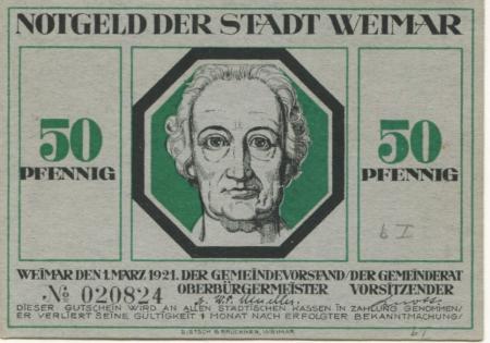Weimar - Stadt - 1.3.1921 - 50 Pfennig 