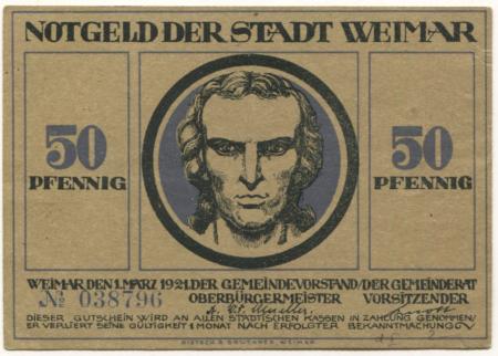 Weimar - Stadt - 1.3.1921 - 50 Pfennig 