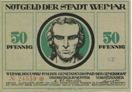Weimar - Stadt - 1.3.1921 - 50 Pfennig 