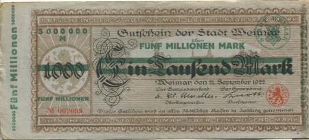 Weimar - Stadt - -- - 3 Millionen Mark 