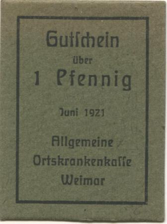 Weimar - Allgemeine Ortskrankenkasse - Juni 1921 - 1 Pfennig 