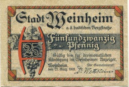 Weinheim - Stadt - 27.3.1918 - 25 Pfennig 