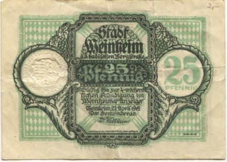 Weinheim - Stadt - 23.4.1919 - 25 Pfennig 