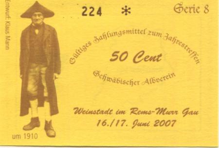 Weinstadt - Schwäbischer Albverein - 16./17.6.2007 - 50 Cent 