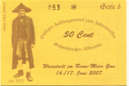 Weinstadt - Schwäbischer Albverein - 16./17.6.2007 - 50 Cent 