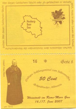 Weinstadt - Schwäbischer Albverein - 16./17.6.2007 - (1) Euro 