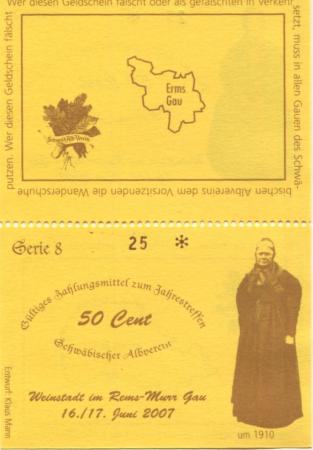 Weinstadt - Schwäbischer Albverein - 16./17.6.2007 - (1) Euro 