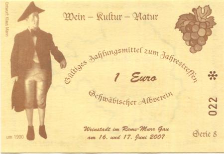 Weinstadt - Schwäbischer Albverein - 16./17.6.2007 - 1 Euro 