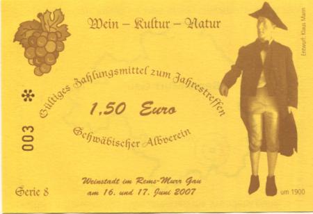 Weinstadt - Schwäbischer Albverein - 16./17.6.2007 - 1.50 Euro 