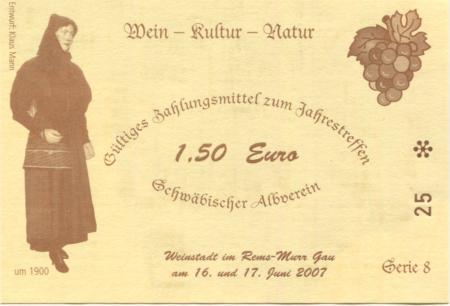 Weinstadt - Schwäbischer Albverein - 16./17.6.2007 - 1.50 Euro 