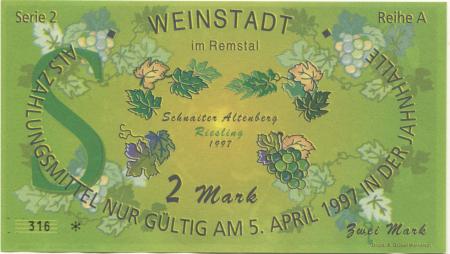 Weinstadt-Endersbach - Württembergischer Philatelistenverein, Sammlergruppe Weinstadt, Treffen Jahnhalle - 5.4.1997 - 2 DM 