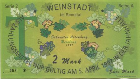 Weinstadt-Endersbach - Württembergischer Philatelistenverein, Sammlergruppe Weinstadt, Treffen Jahnhalle - 5.4.1997 - 2 DM 