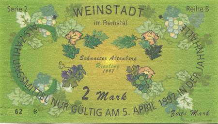 Weinstadt-Endersbach - Württembergischer Philatelistenverein, Sammlergruppe Weinstadt, Treffen Jahnhalle - 5.4.1997 - 2 DM 